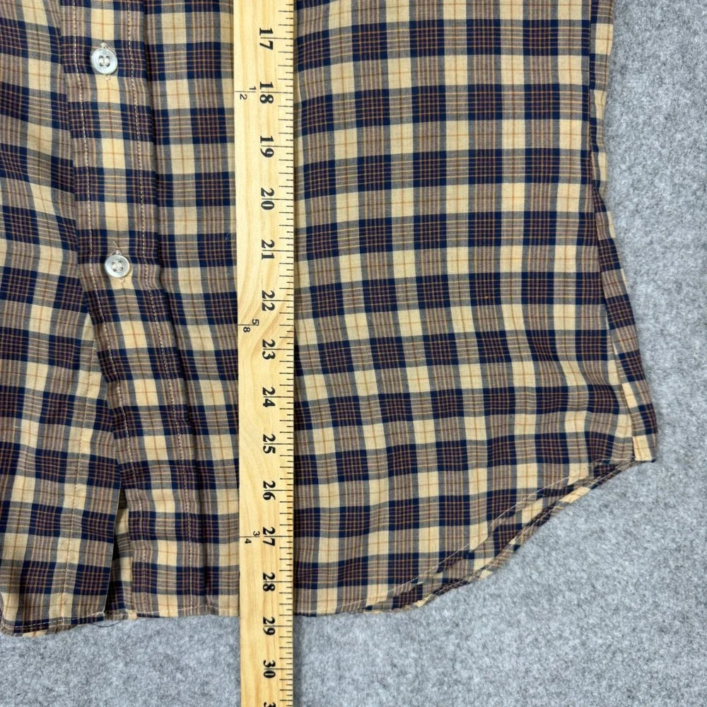 Levis Mens Plaid Long Sleeve Button Down Shirt Tan Brown Navy Workwear Medium